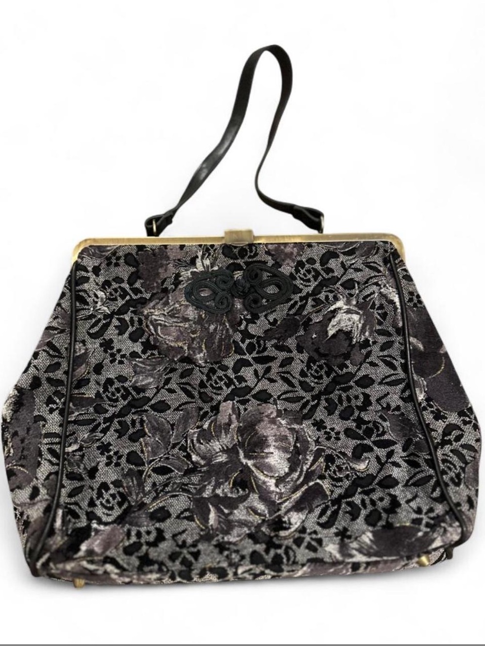 Vintage-Inspired Black and Silver Floral Handbag by Cami